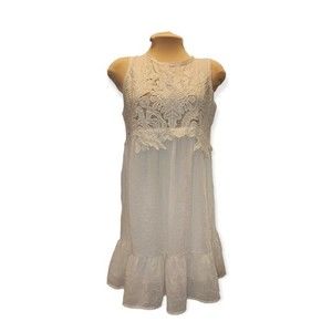 Umgee Off White Gauzy Linen & Lace Sleeveless Dress Size L